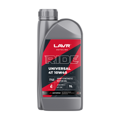 LAVR MOTO Моторное масло RIDE UNIVERSAL 4T 10W40 SM, 1 л на мотоцикл LAVR MOTO Моторное масло RIDE UNIVERSAL 4T 10W40 SM, 1 л на мотоцикл